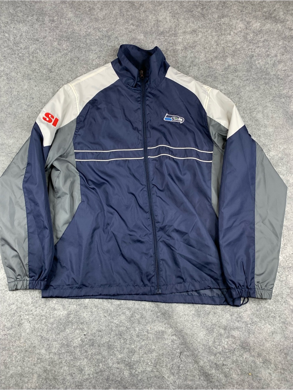 Vintage SEATTLE SEAHAWKS Jacket Adult Large Blue White Full Zip Windbreaker